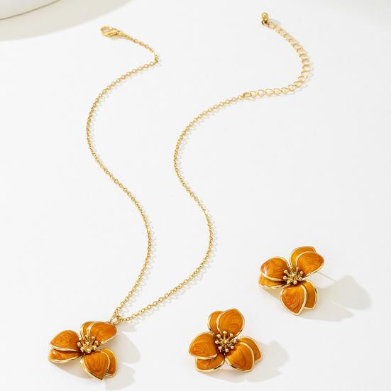 2Pcs/Set Women Jewelry Set Enamel Flower Charm Adjustable Length Necklace Faux Pearl Drop