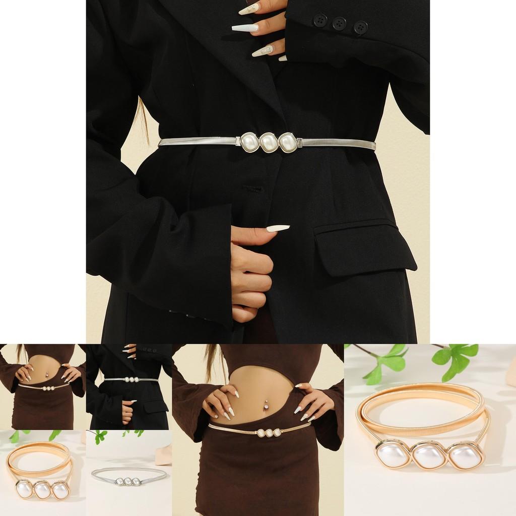 Womens Metal Elastic Waist Belt With Spring Chain And Double Ring Fashion Elements