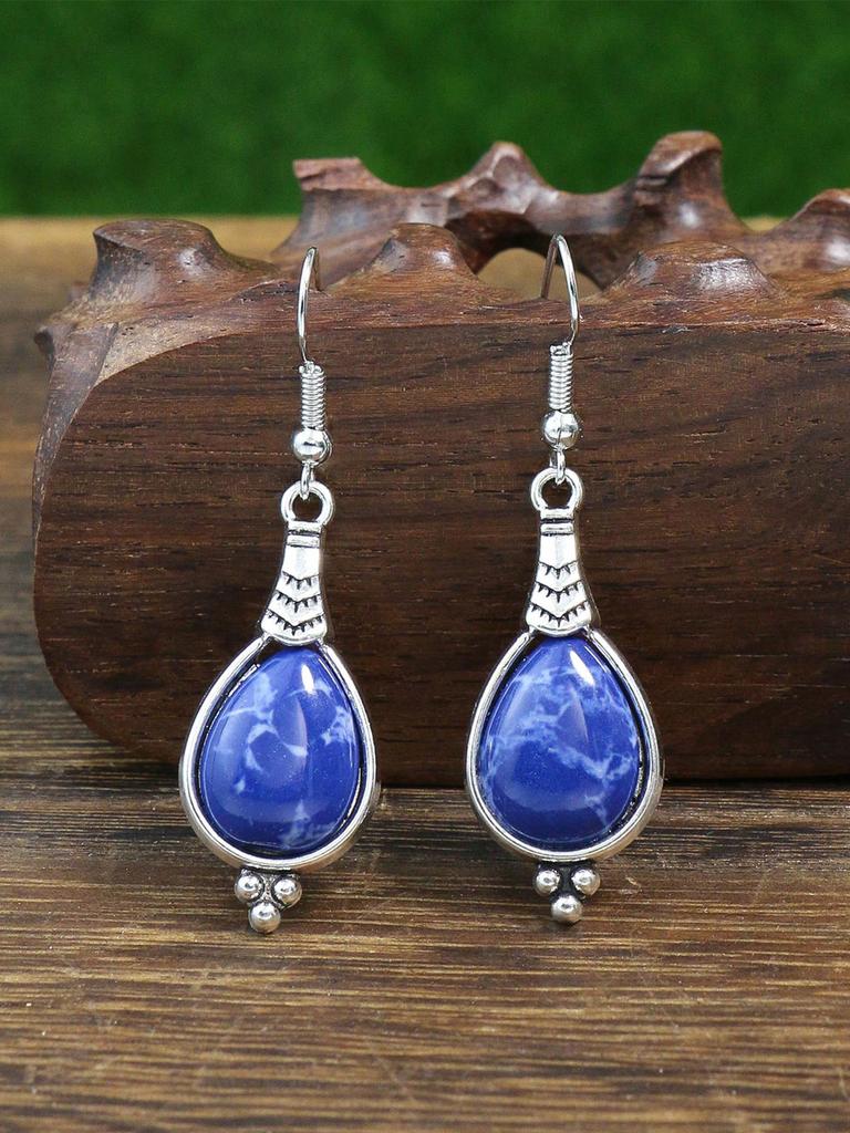 Bohemian Holiday Style Zircon Set Women's Water Droplet Stone Inlaid Classic Simple Earrings Short Necklace