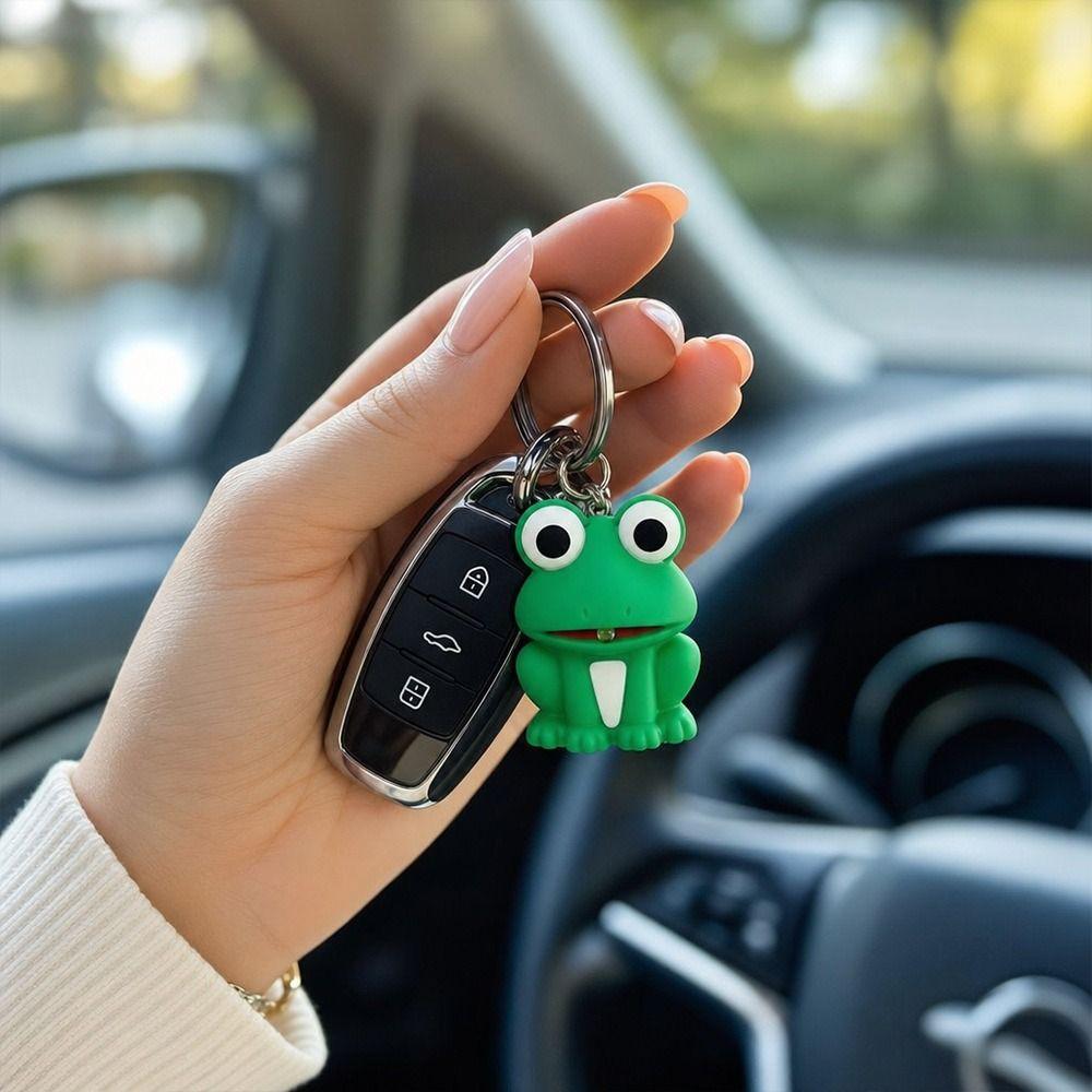 Metal Rings Frog Keychain Green Frog Cartoon Keychain New LED Light Keychains Kids Gifts
