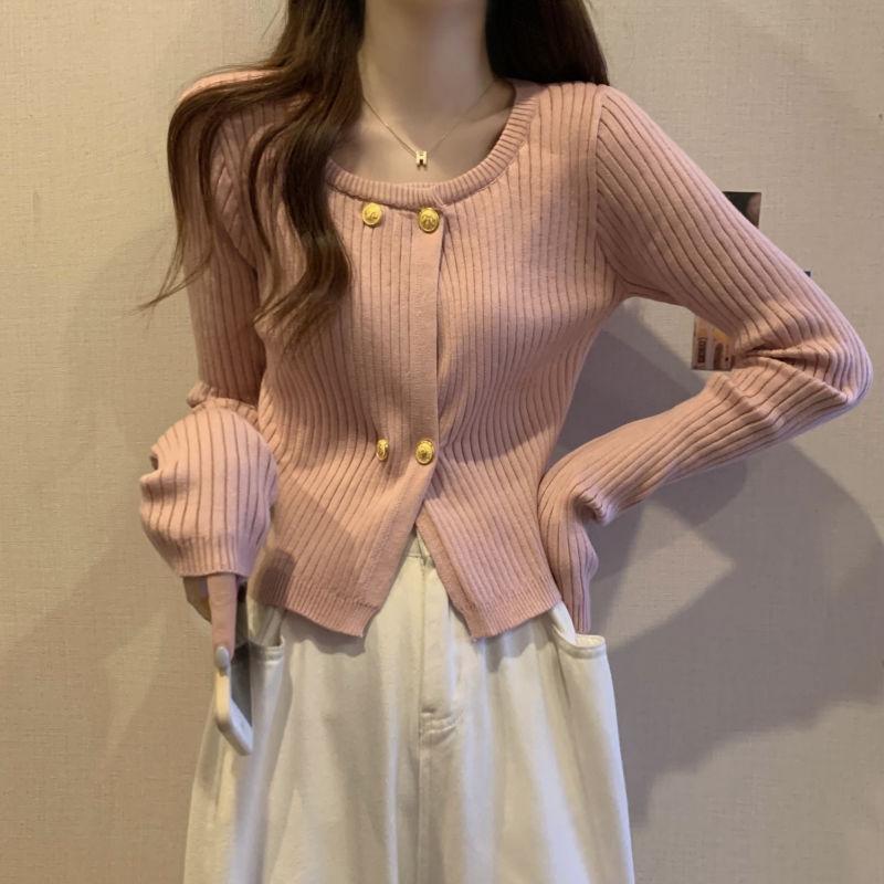 Soft Vibe Square Neck Chic Knit Cardigan Women's Autumn & Winter Elegant Slimming Short Sweater Outer Jacket