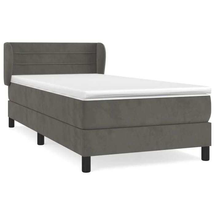 3127536 vidaXL Lit à sommier tapissier avec matelas Gris foncé 100x200 cm