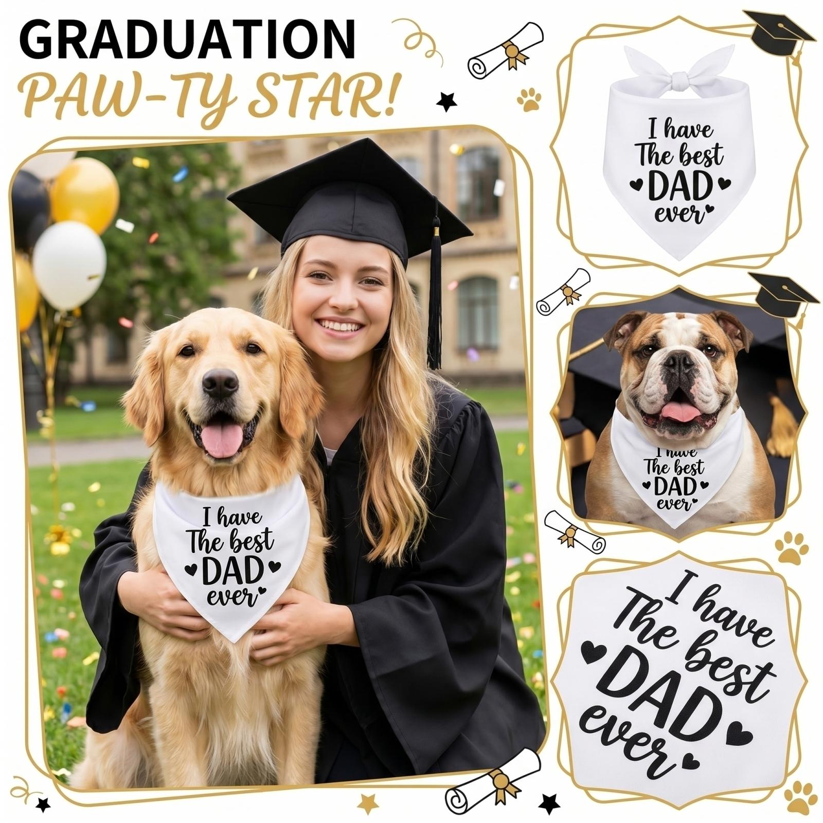 

Pet Graduation Bandana Dog Scarf Adjustable Tie On Graduation Cap Design Lightweight Cotton Fabric for Small Medium Large Dogs and Cats One Size