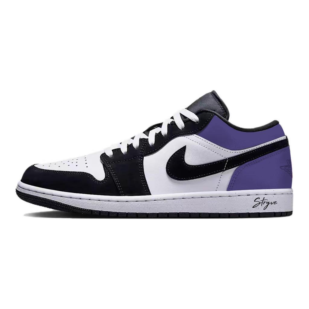 Jordan Air Jordan 1 Purple Toes Abrasion Resistant Low top Vintage Basketball Shoes Unisex Black Purple HF3148-106(Team1291-)