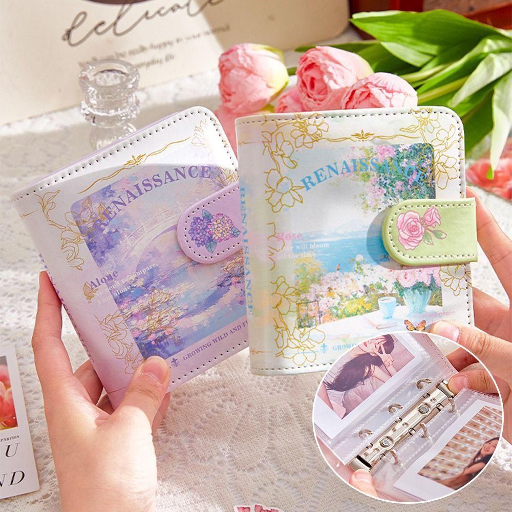 

Retro Mini 3-Ring Photo Album Holds Oil Painting Style Picture Album School рожевий