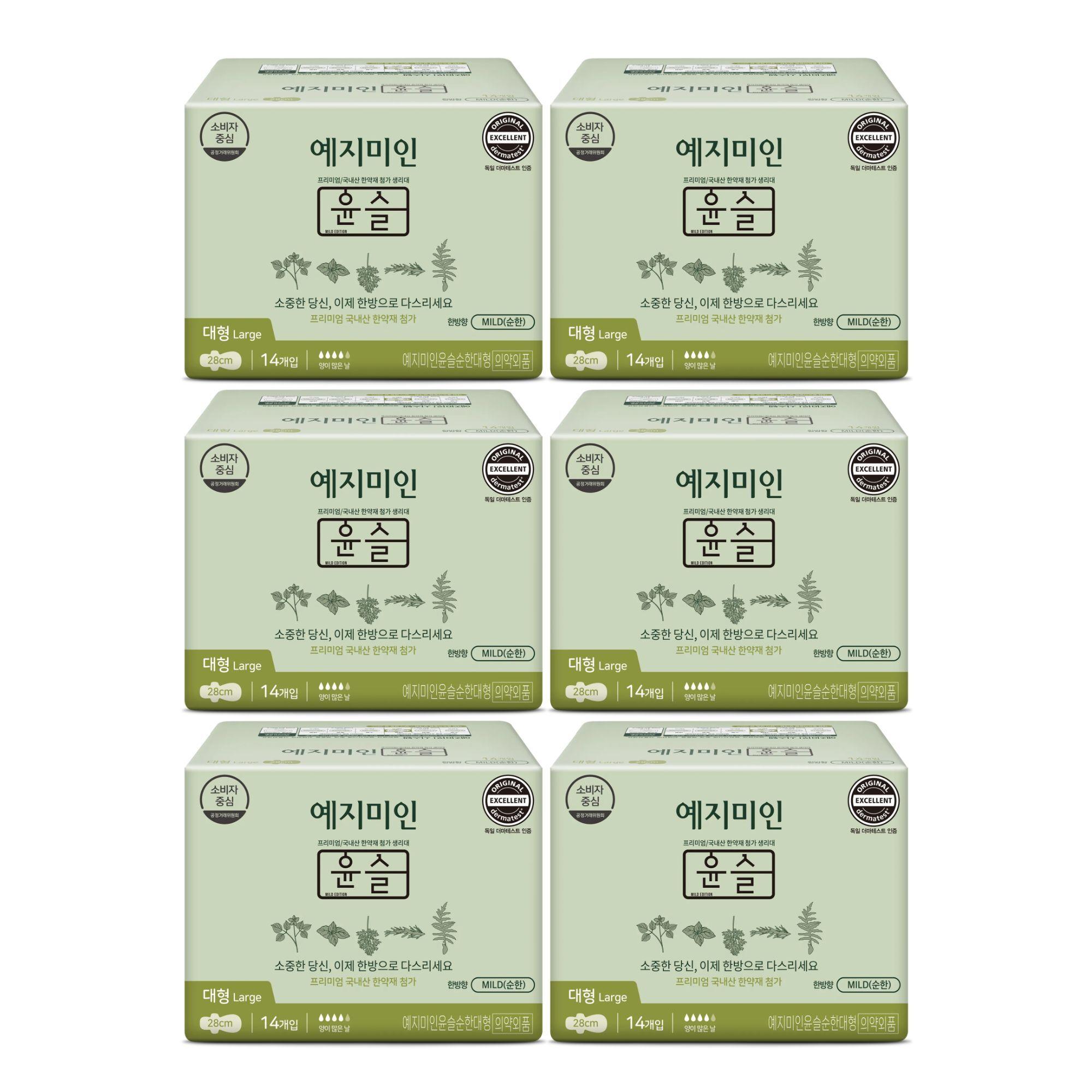 

Yejimiin Yunseul Oriental Medicine Sanitary Pads 6 Packs, Choose 1 of 3 Types (Medium 16P*6/Large 14P*6/Long Liner 20P*6) Large 14Px6 (84P)