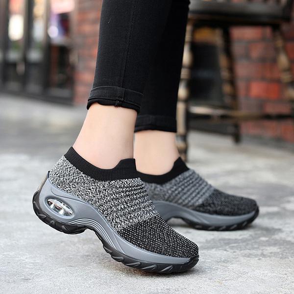 Womens Breathable Sports Shoes Smooth Platform Tennis Socks Sneakers Lightweight Athletic Footwear