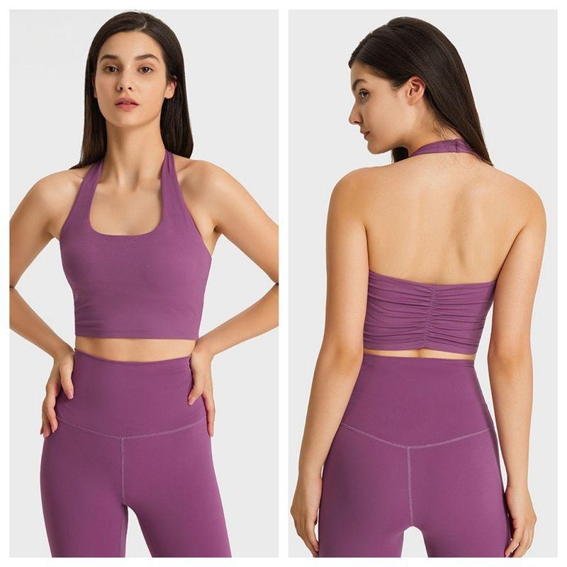 Hanging Neck Sling Sports Vest Women Slim fit With Chest Pad Outdoor Fitness Bra Running Top Yoga Underwear High Elastic