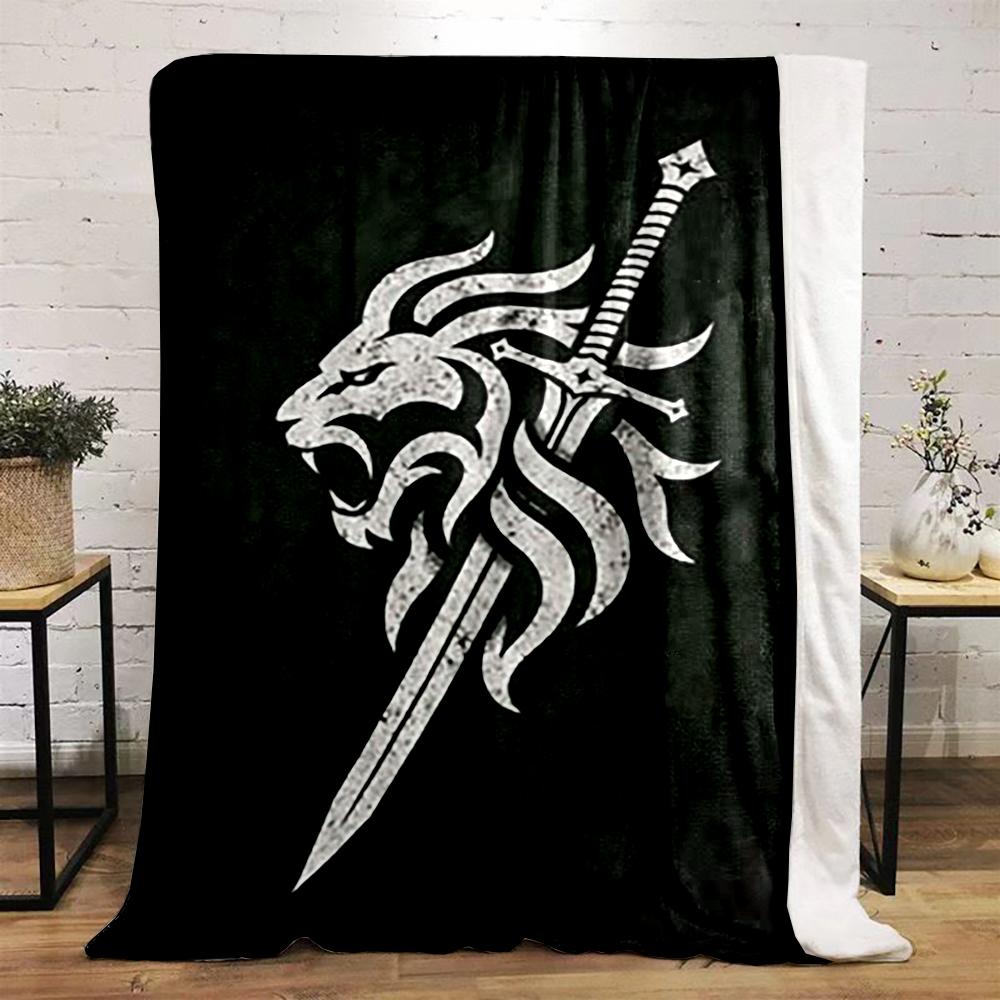 Lion Head with Sword Design printed Flannel blanket for bedroom, living room, sofa, and nap