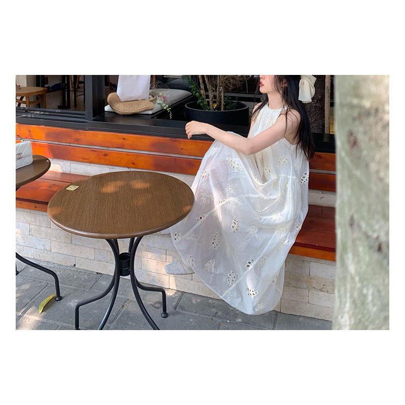 White Halter Neck Dress Summer Skirt Beach Vacation Casual Dresses Buy  cheaply on Joom