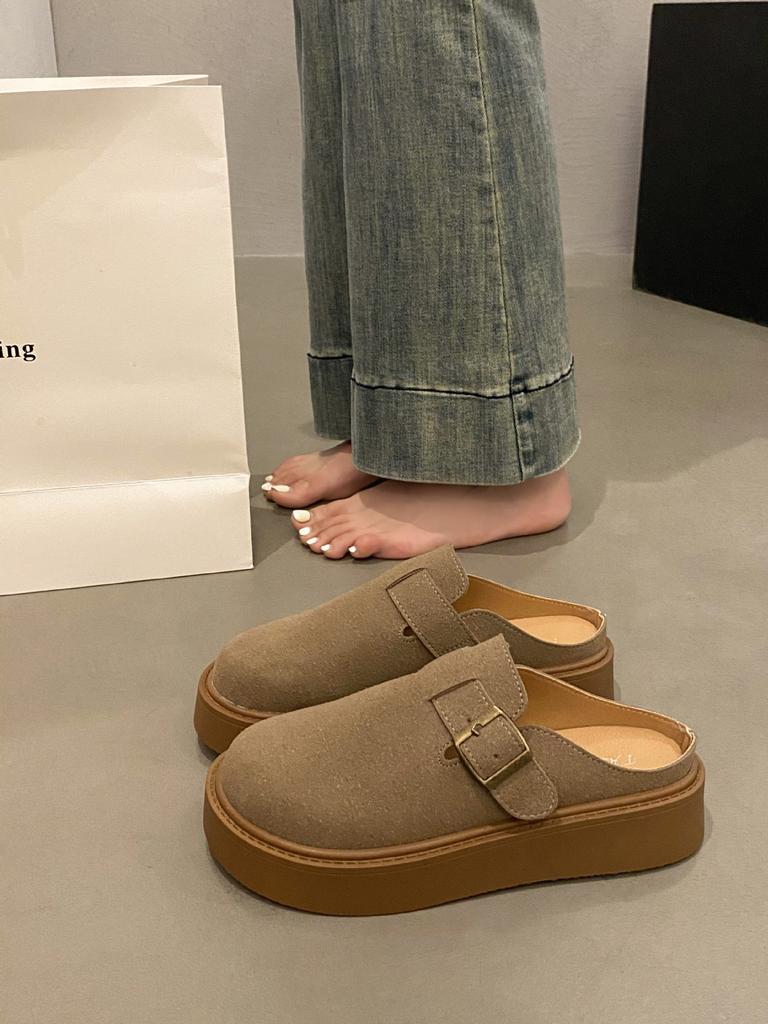 Platform-soled Boken Shoes Women's Bag Head Half Slippers Outer Wear 2025 Spring New Internet Celebrity Explosion Lazy One Foot Half Drag