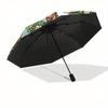 Stained Window Panel: Green Floral DesignUmbrella, Portable 3-Fold Compact Umbrella for Men & Women Gift