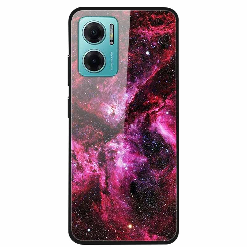 Case For Xiaomi Redmi Note 11E Luxury Tempered Glass Hard Back Cover For Redmi Note 11E Capa Shockproof Flower Funda Wolf Coque