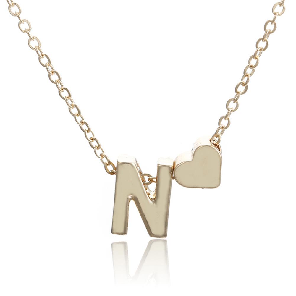 Women Fashion Simple Design Heart Shape 26 Letter Pendant Necklace Jewelry