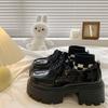 Women's Spring 2025 British-Style Patent Leather Loafers: High Chunky Heel, Thick Sole, Lace-Up, Round Toe.