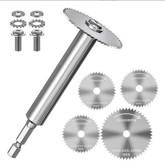 Hex Shank HSS Steel Saw Blade Set with Connecting Rod for Hand Drill - Cuts PVC Pipes.