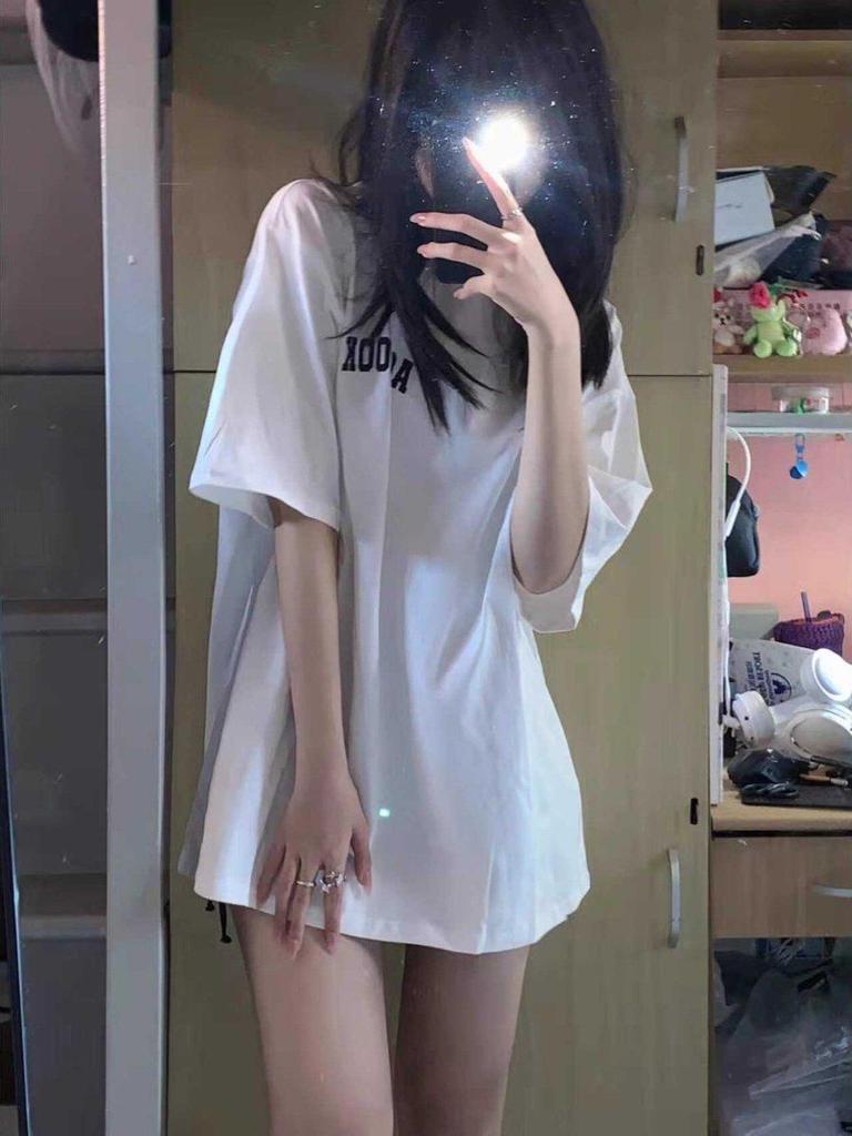 Retro Cotton Plus Size Mid-Length Short-Sleeve Top for Women