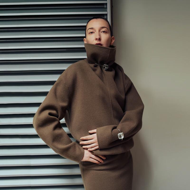 

LESS Women s Stand Collar Short Sheep Wool Coat S