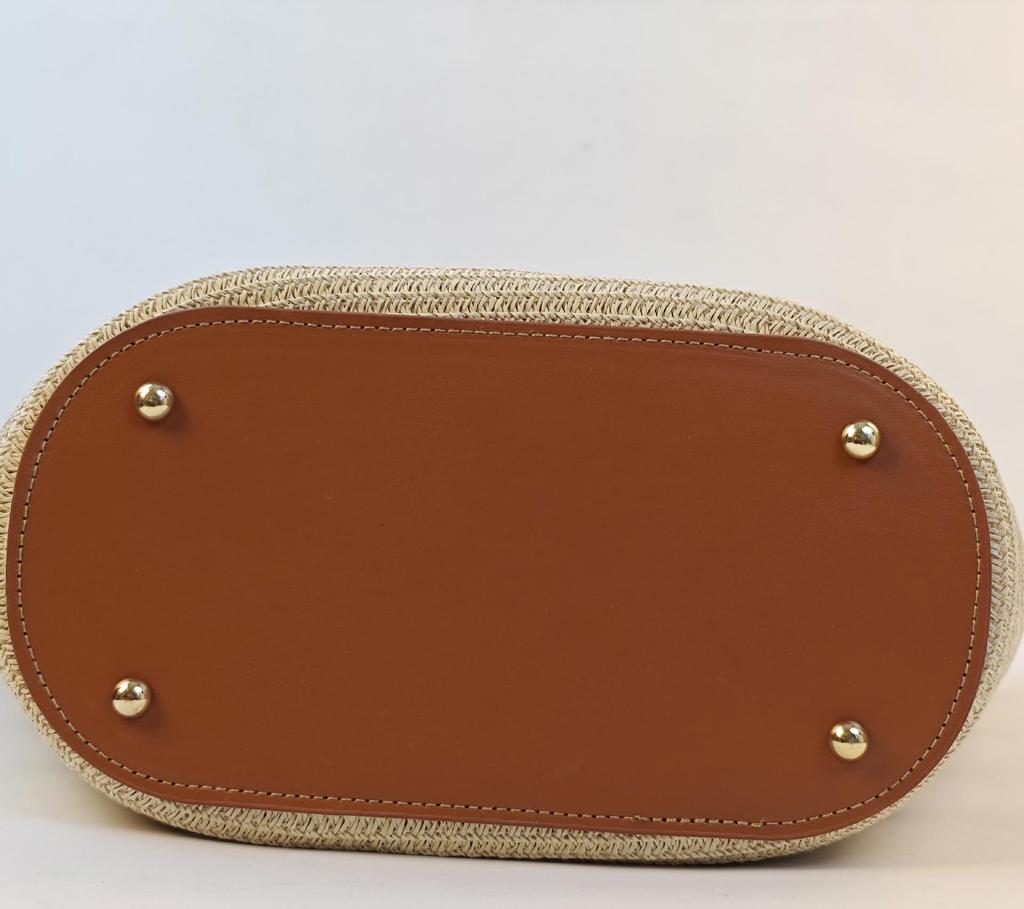 Women's Cowhide Woven Straw Tote - Large Capacity Summer Beach Bucket Bag