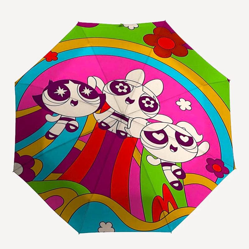 1 Stück Powerpuff Girls Automatisches Öffnen und Falten Regenschirm mit 8-Speichen Eisenrahmen - Outdoor für Fans, Reisende, Alltagsgebrauch, Festivalgeschenk.P003