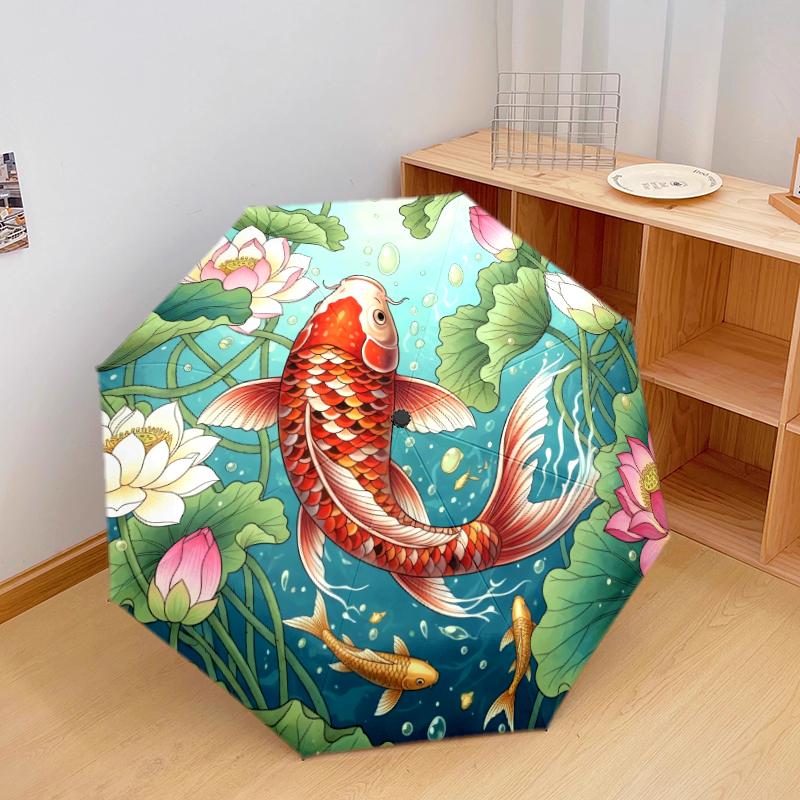 1 PC Automatic Folding Umbrella - Koi fish Pattern, Portable & Foldable Design with 8 Ribs, Christmas Birthday Gifts