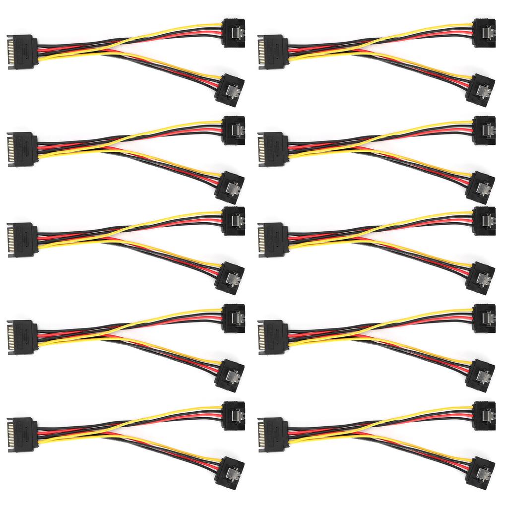 10Pcs SATA Power Adapter 15pin 1 Male to 2 Female Connector Mains Cord for Transfer Data Charge