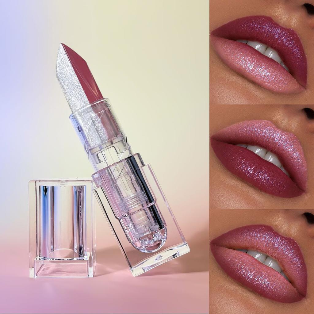 Dual-Color Velvet Matte Lipstick - Long-Lasting Waterproof Lip Mud In Iridescent Frost & Deep Plum Shades