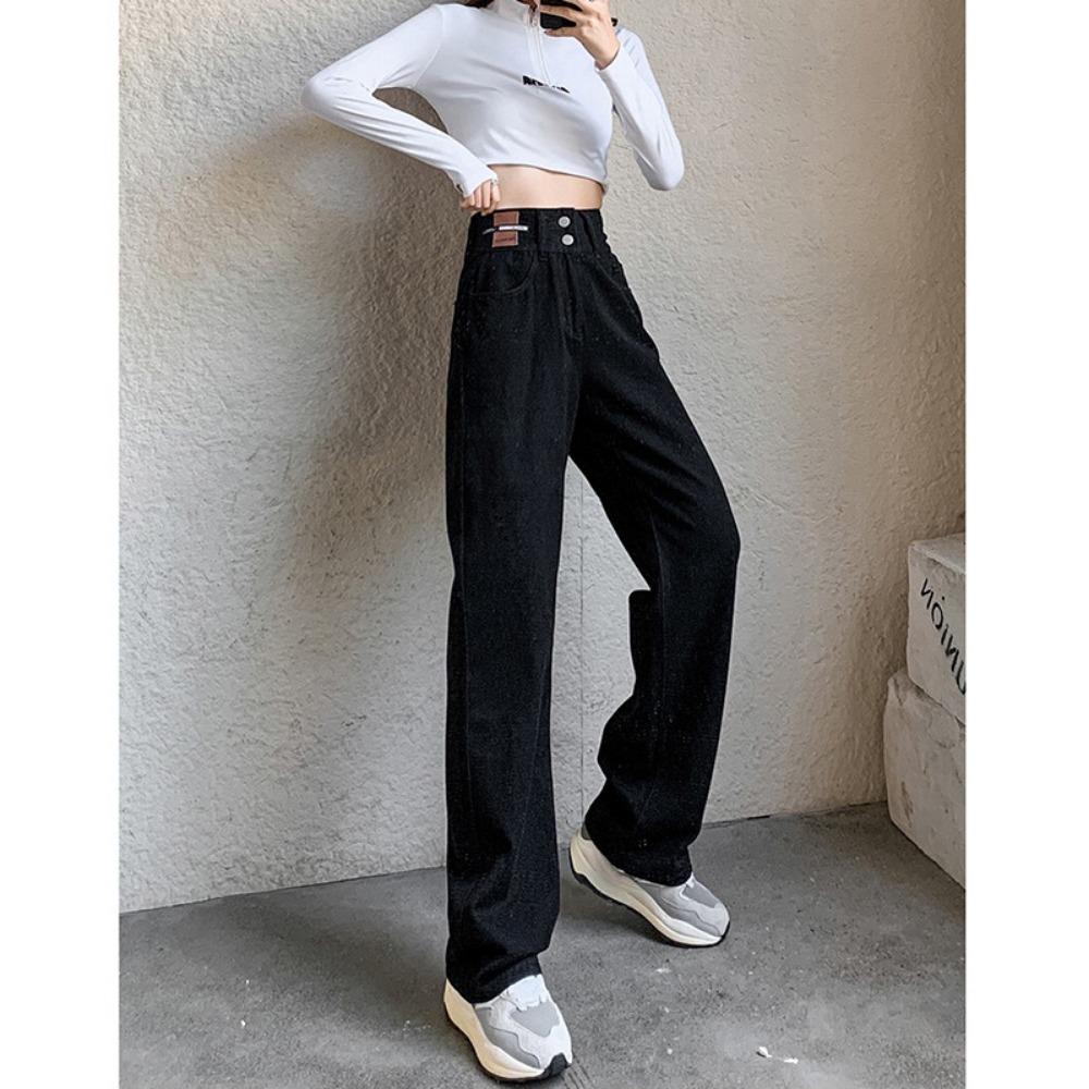 Temperament High Waist Straight Jeans Women's Summer Loose 2025 New Skinny Floor Drape Wide Leg Pants