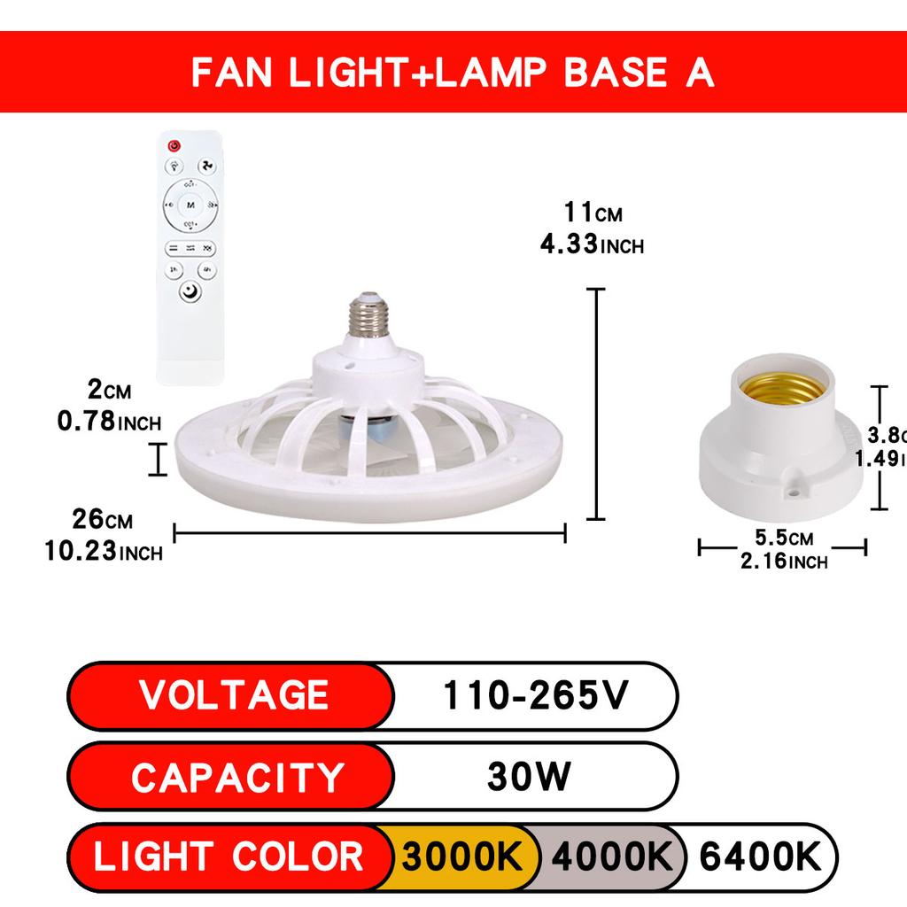 LED Ceiling Fan Light E27 With Remote Control Dimming 3-speed Ddjustable Wind Speed Suitable for Living Room Study Bathroom