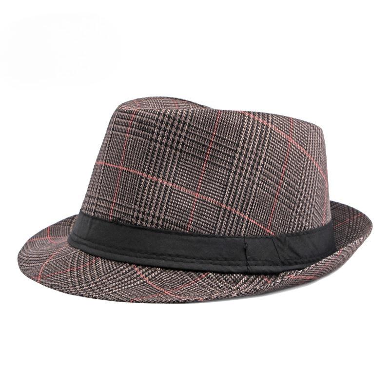 British Style Plaid Fedora Hat for Men Spring Summer Retro Jazz Hat Vintage Gentleman Trilby Cap Sun Protection Casual Beach Hat
