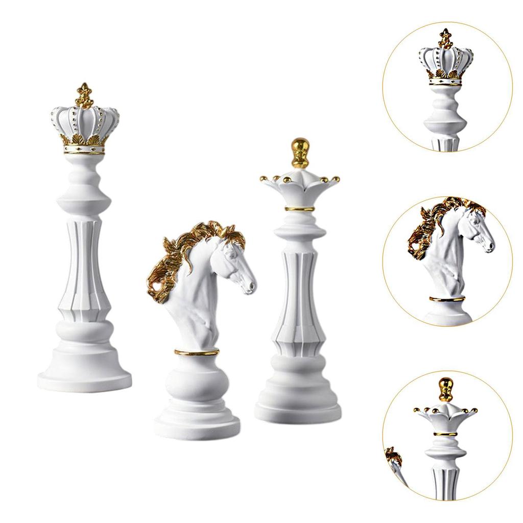 3 Pieces Chess Pieces Statues Gift Home Furnishing Collectible Resin Sculptures for Bookshelf Farmhouse Office Tabletop Bedroom