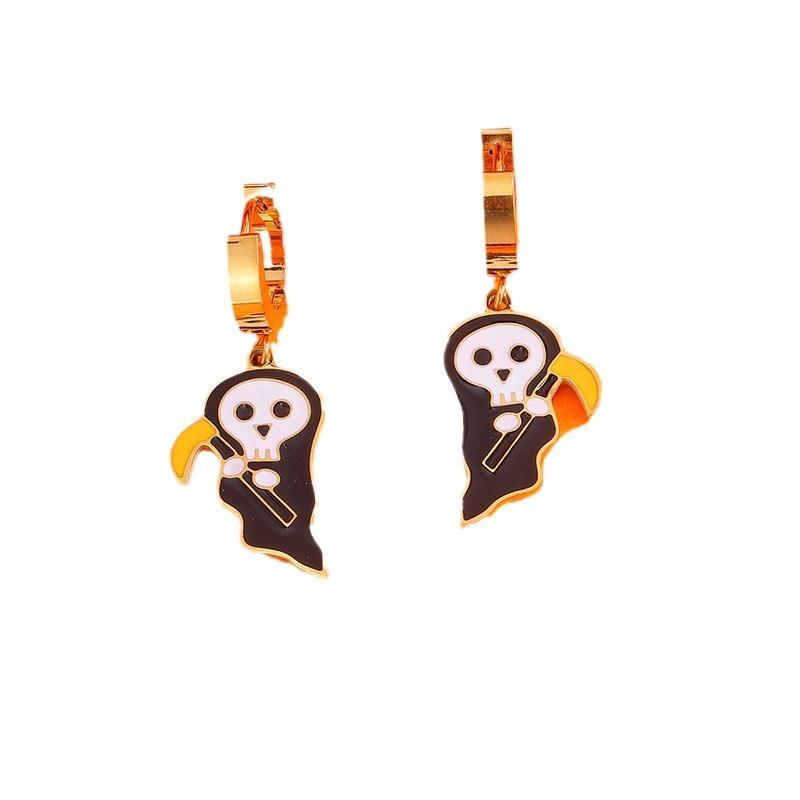 Halloween Devil Pumpkin Earrings, Stainless Steel Ear Rings, Devil Death God Scythe Earrings
