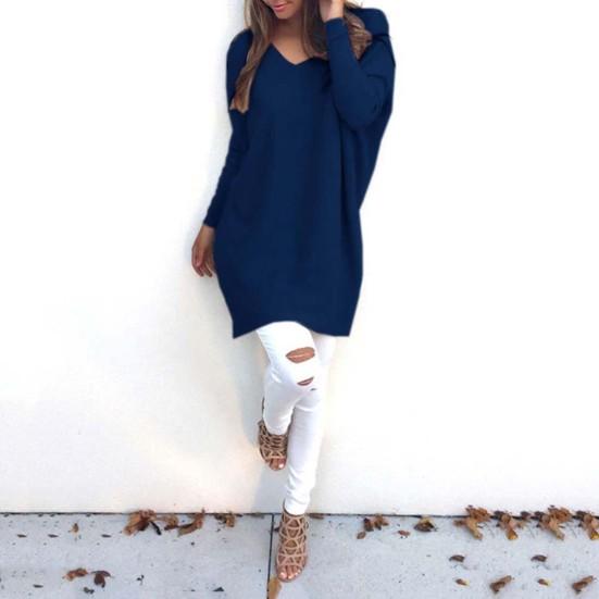 Pull tricoté ample à manches longues et col en v pour femmes, haut décontracté pour le bureau et la maison