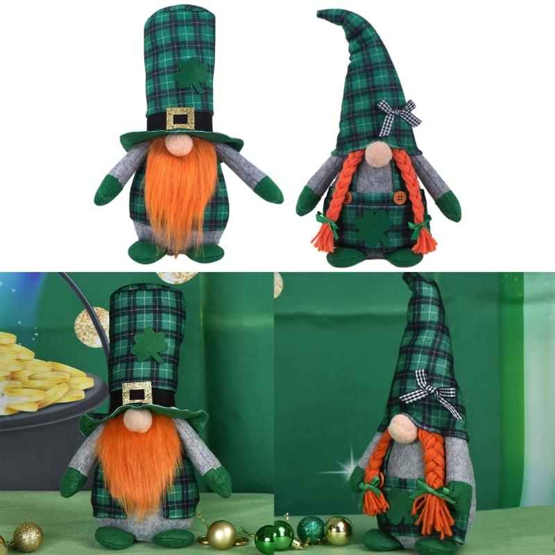 Patricks Day Gnome Standing Irish Faceless Doll Plush Decorations Handmade Party Decor for Kids Gift Desktop Ornaments