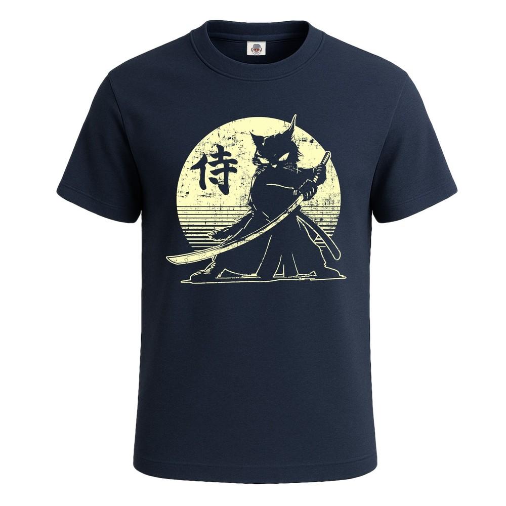 Samurai ninja cat japanese art kawaii anime gift mens t shirt funny shirt top 2XL