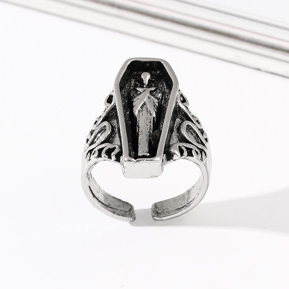 Vampire Coffin Pharaoh Ring Jewelry Men's Trendy Ring Hip Hop Goth Skull Ring None