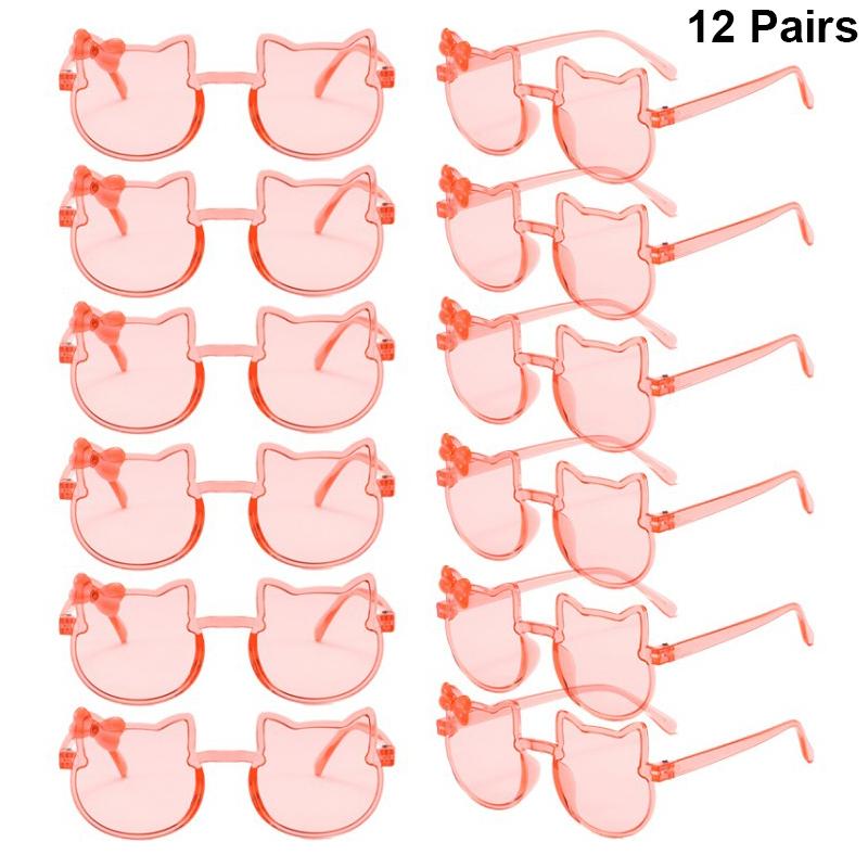 12 Pcs Cute Kitten Shaped Sunglasses for Children Fashion Multi-color Kids Decor Shades Stylish Design Sun Glasses for Girls
