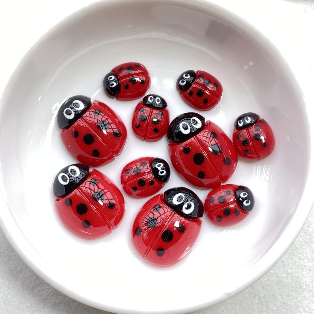 10pcs Colorful Kawaii Cartoon Red Beetle Flat Bottom Cookie Flat Back Resin Scrapbooks Figurines DIY Decor Crafts