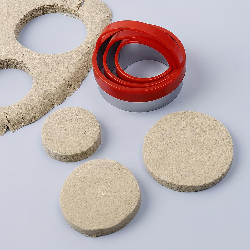 Red Round Cookie Cutter Set Of 3 With Handle Stainless Steel Molds Baking Dough Cake DIY Tools