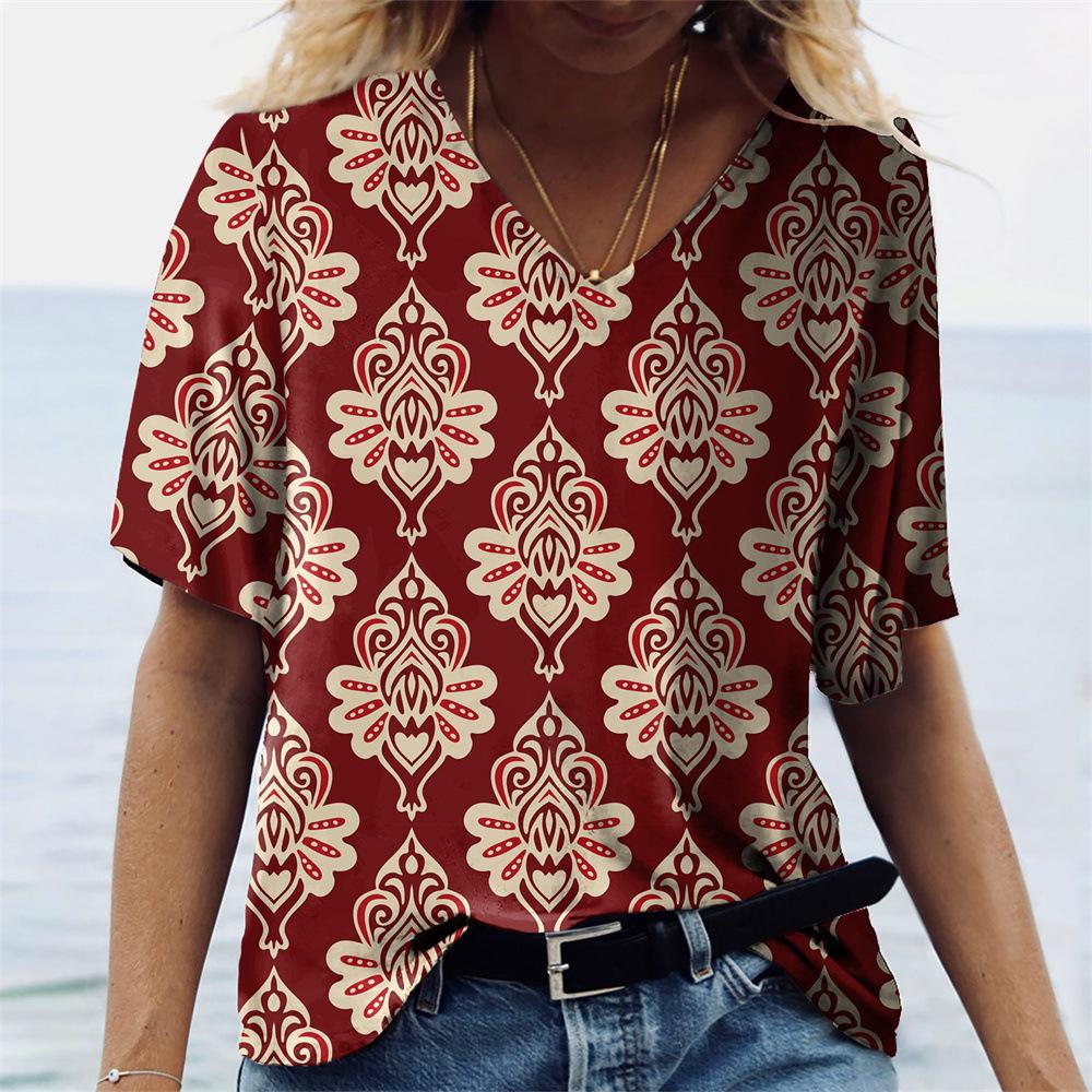 

Женская футболка с 3D-принтом, повседневный топ с коротким рукавом и V-образным вырезом, модная уличная женская одежда S