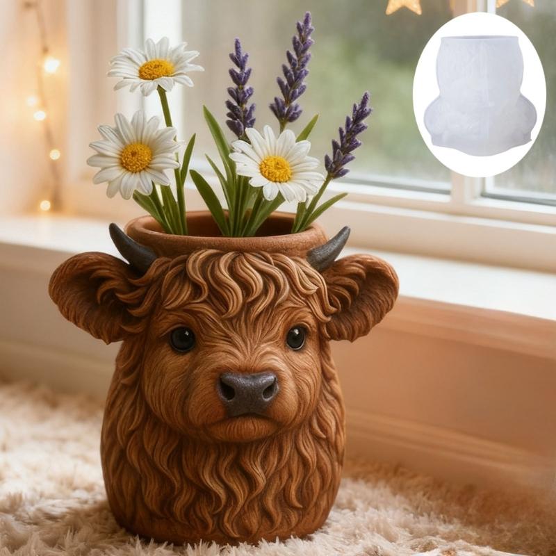 Artistic Silicone Cow Mold for Plant Pot Resin Crafts Home Decoration Mould Decorative Planter Making Tool