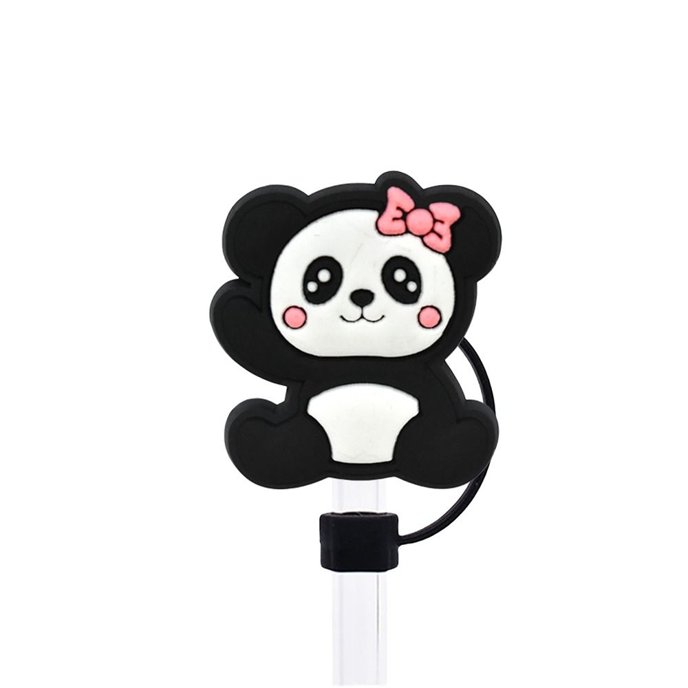 Portable Cute Panda Straw Tips Covers Good Sealing Dust-Proof Straw Topper Party Supplies Straw Tips Lids for 10mm Straw