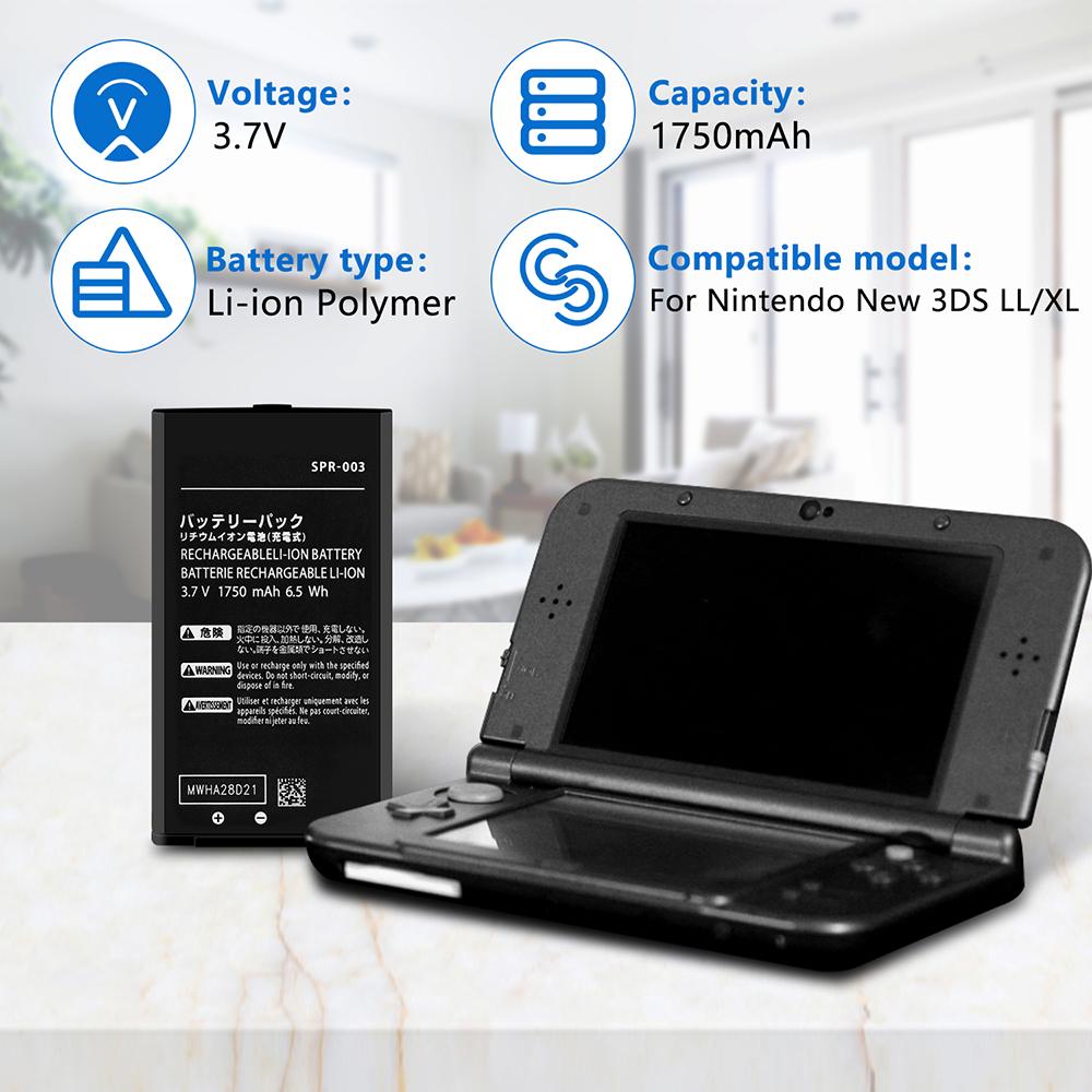 OSTENT 1750mAh 3.7V Rechargeable Lithium Battery Pack for Nintendo New 3DS LL/XL Console Replacement Battery