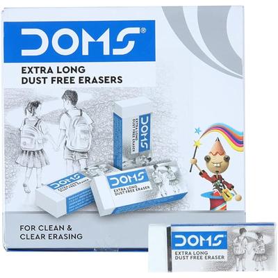 Doms Non-Toxic Dust Free Extra Long Eraser Box Pack | For Clean & Clear Erasing | Stationery Gift Item For Kids & Studen