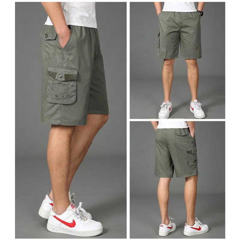 Men'S Plus Size Casual Shorts Summer Pure Cotton Cargo Shorts Multi-Pocket Loose Breathable Knee-Length Beach Shorts