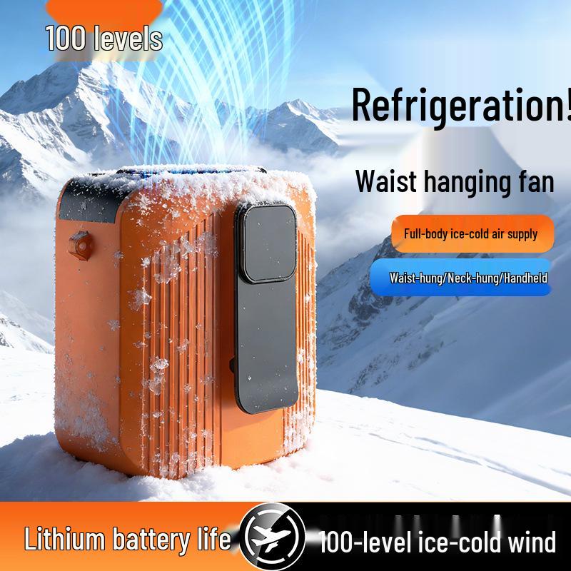 High-Speed USB Rechargeable Outdoor Waist Fan with Digital Display and 100-Speed Strong Wind for Construction Sites