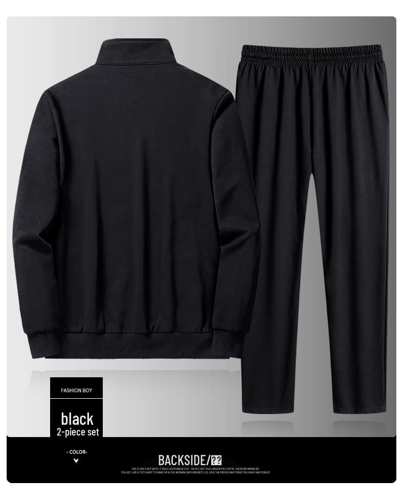 Men's Solid Color Sportswear Set: Stand Collar Cardigan & Long Pants.