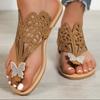 Fashion Flat Toe Sandals Large Size Outer Wear Rhinestone Hollow Cool Slippers Herringbone Slippers