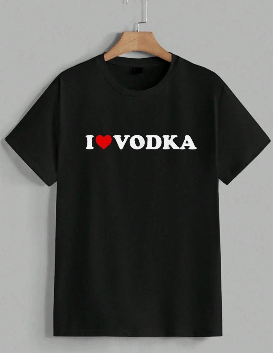 I Love Vodka Heart Funny Alcohol Graphic T-Shirt Drinking Party Gift Unisex S