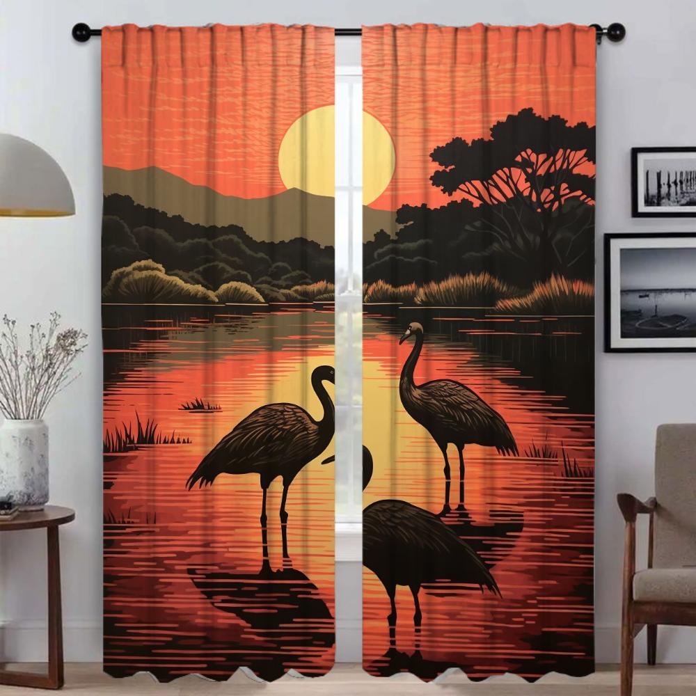 Rothalskranich Raumteiler Tüll für Schlafzimmer Küche Vorhänge für Kamera Moderne Wohnzimmer Vorhänge 2 Stück Verdunkelungsvorhang